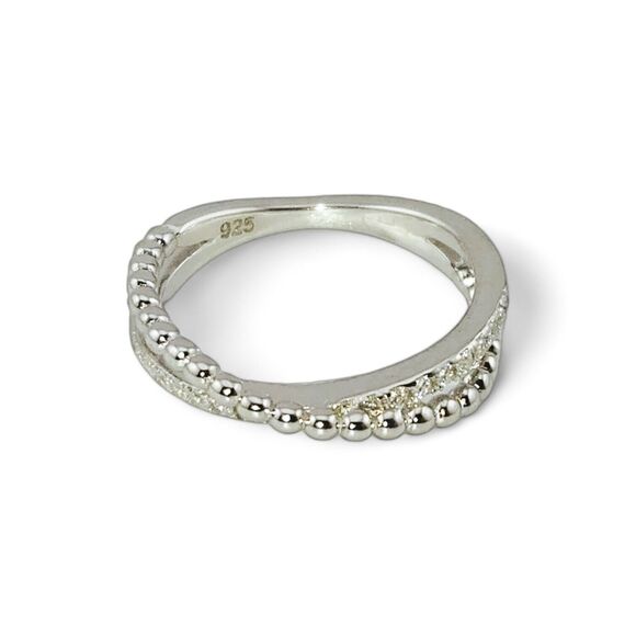 Sterling Silver 925 Overlap Beads CZ Ring - Picture 2 of 5